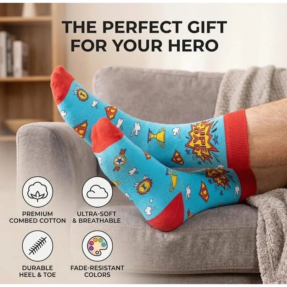 Super Dad Socks – Fun Novelty Crew Socks – Brand New!